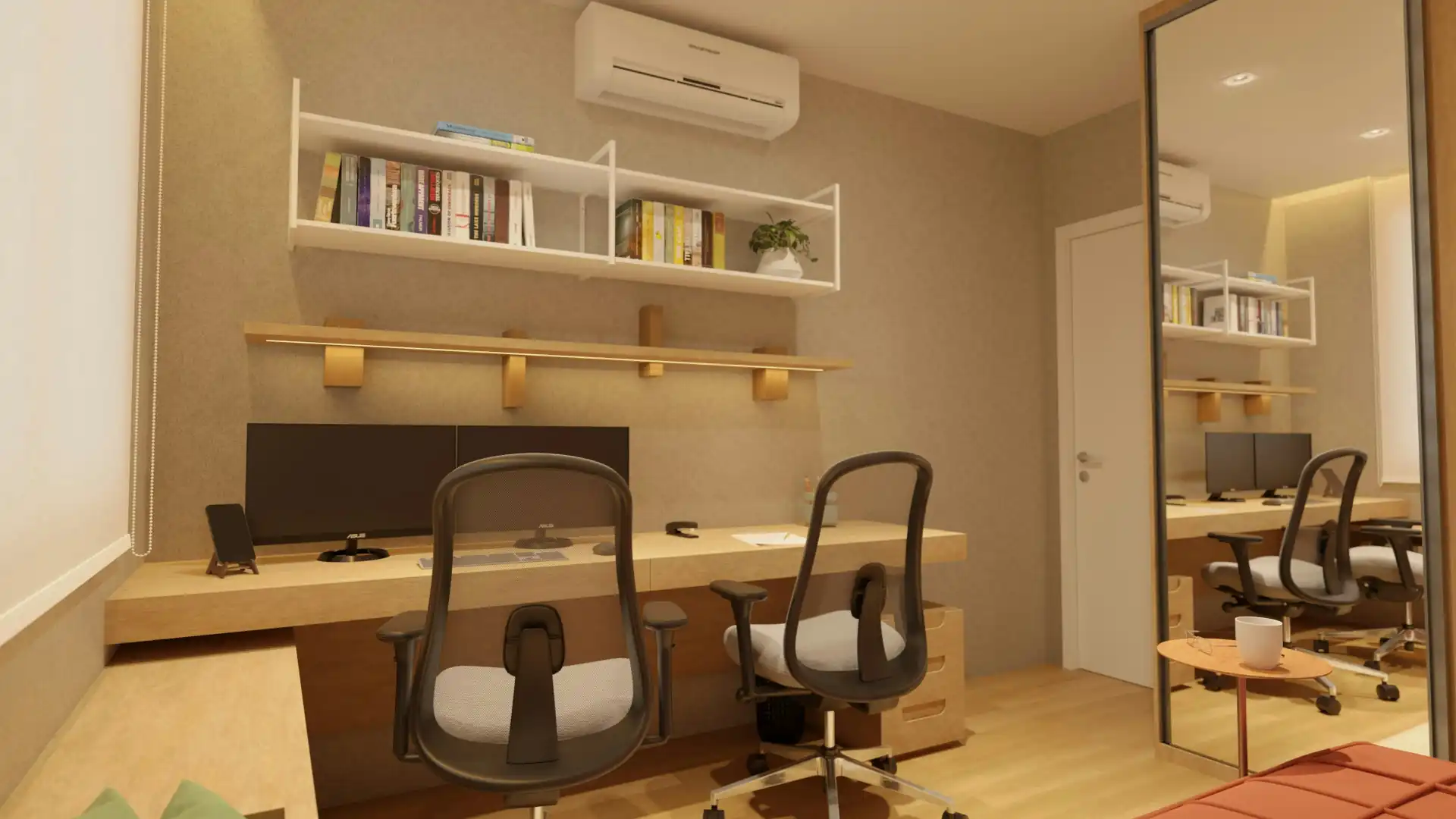 Comfortable airconditioned home office room - Discussing types of heat pumps